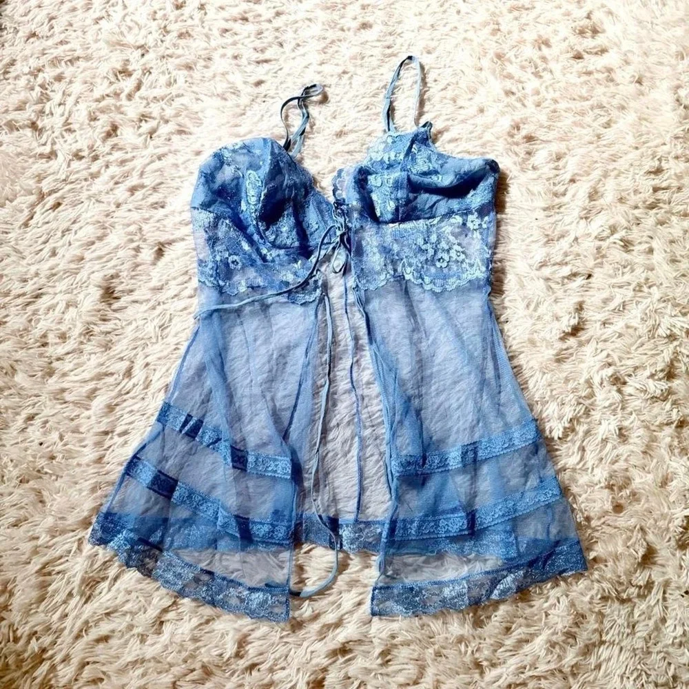 Whimsical Angel Core Coquette Twee Princess Sheer Tie Front Lingerie Womens XS